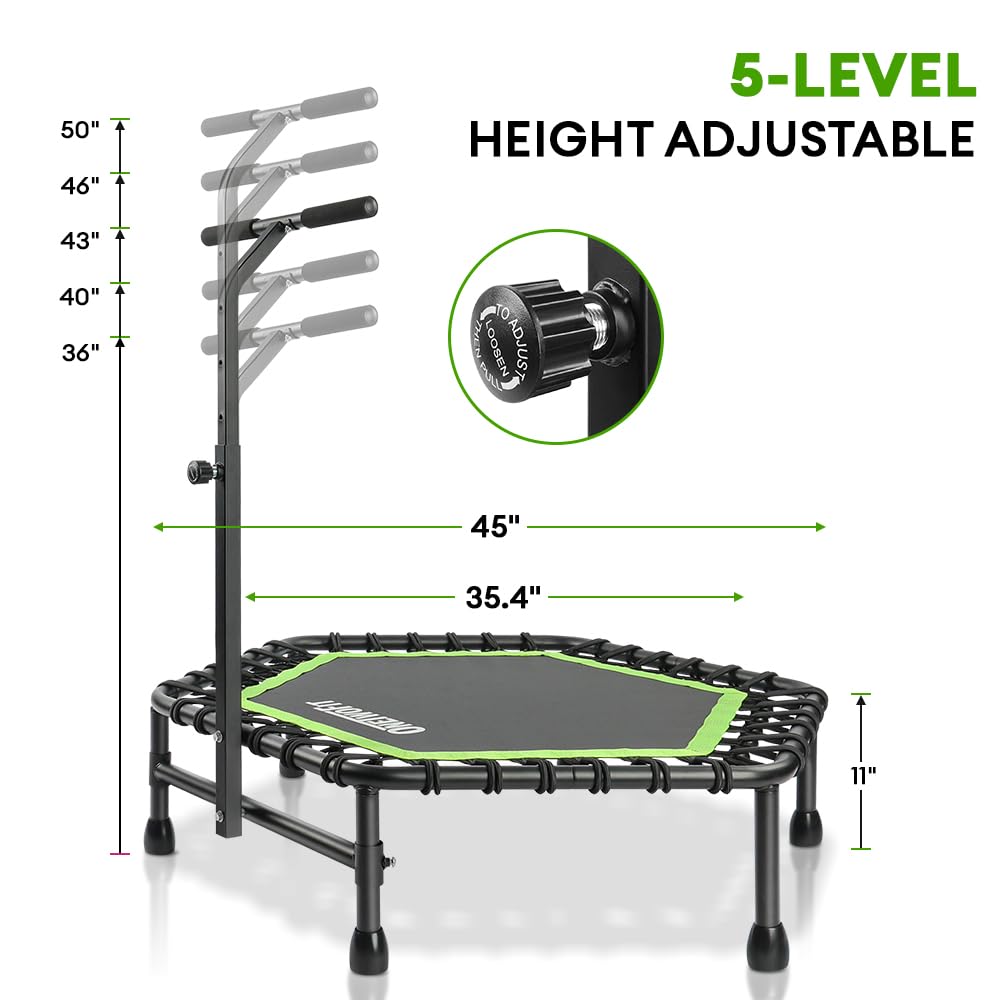 ONETWOFIT Fitness Trampolin Ø 114cm - Bungee, leise, Indoor, mit Griff (Grün)
