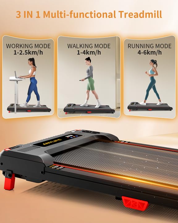 Anylife Laufband mit Steigung - Schreibtisch Walking Pad, kompakt, leise, LED, bis 150kg