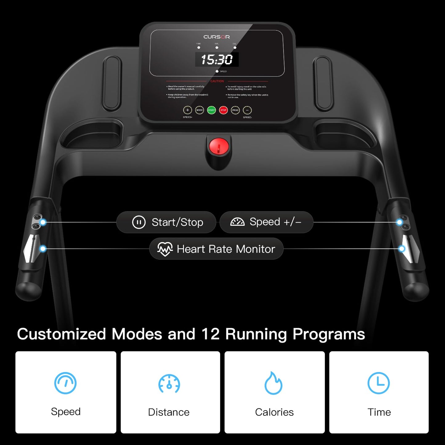 CURSOR FITNESS Laufband 14KM/H Klappbar - Herzfrequenz, APP, 12 Programme, bis 136kg