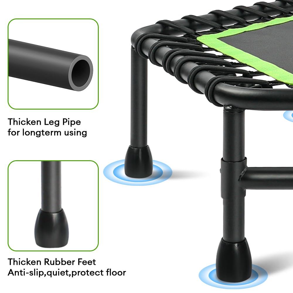 ONETWOFIT Fitness Trampolin Ø 114cm - Bungee, leise, Indoor, mit Griff (Grün)