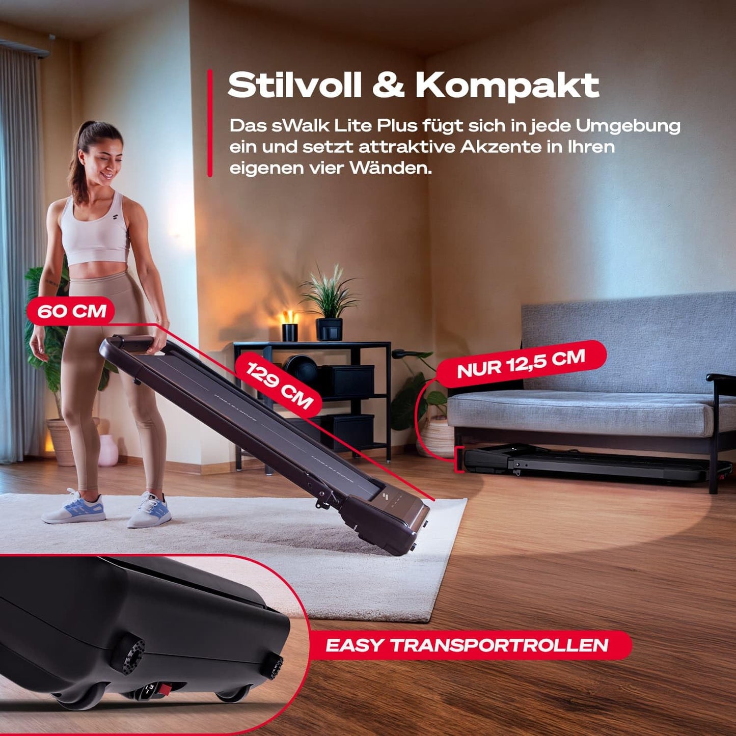 Sportstech sWalk lite Plus Laufband - Manuelle Steigung, 6/12km/h, App, Fernbedienung