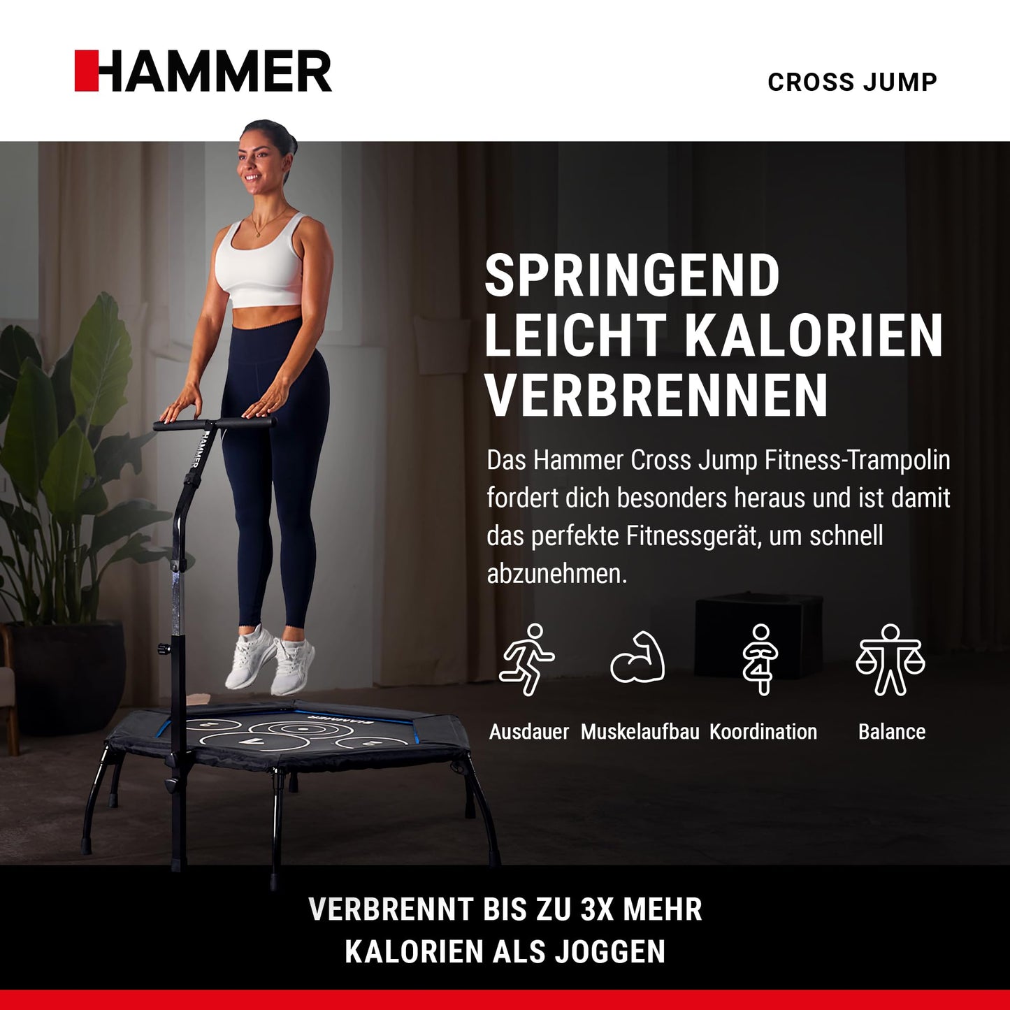 HAMMER Fitness-Trampolin Cross Jump 98cm - Höhenverstellgriff, bis 130kg