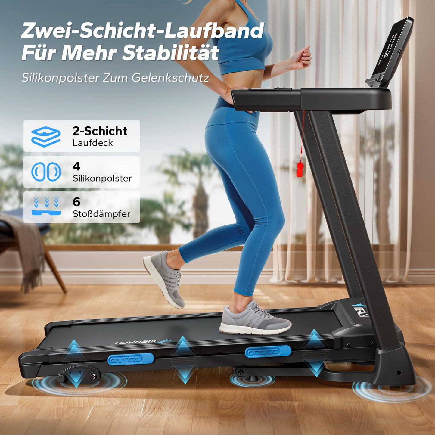 MERACH Laufband mit Auto-Steigung 15% 12km/h - Klappbar, LED, bis 136kg
