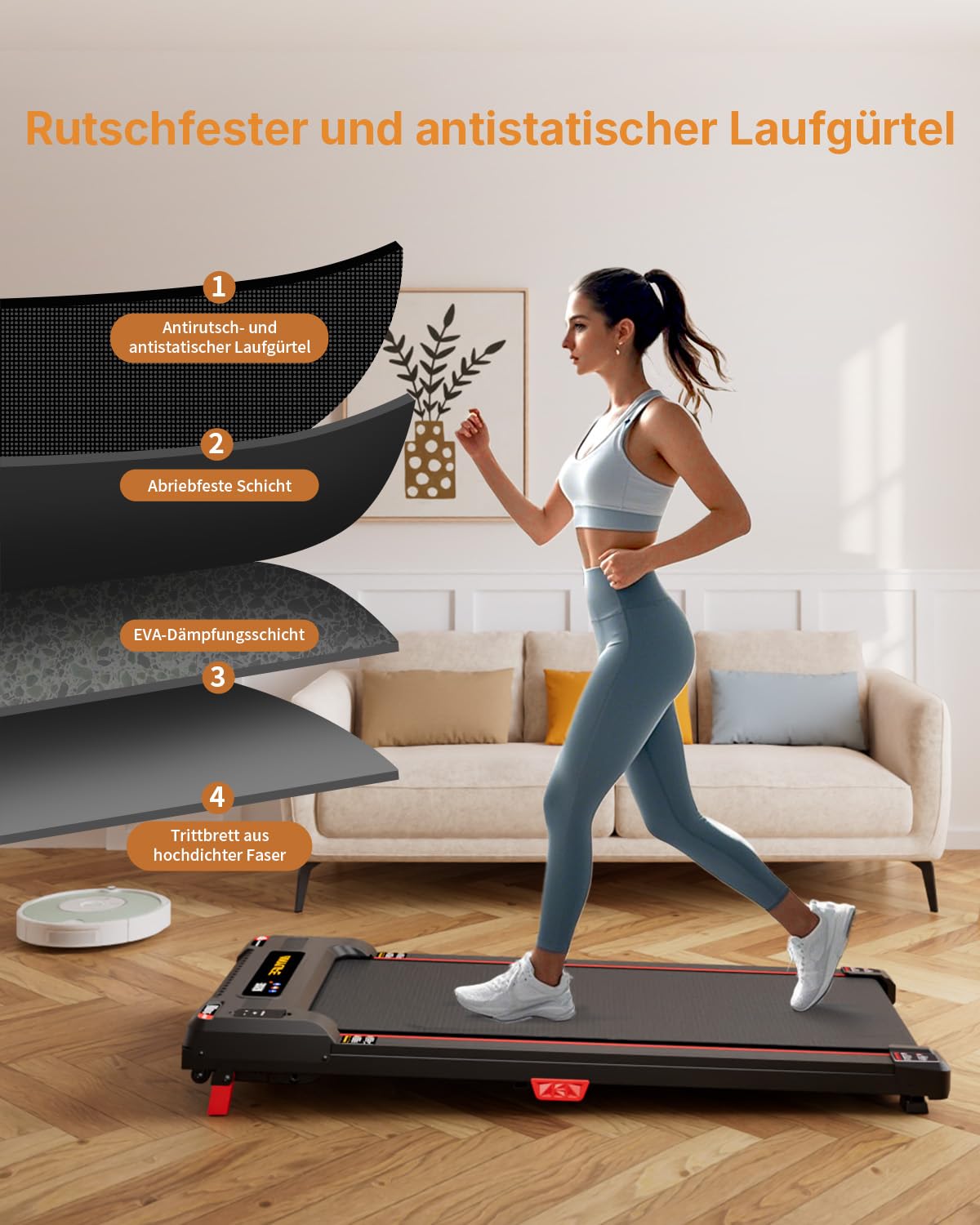 Anylife Laufband mit Steigung - Schreibtisch Walking Pad, kompakt, leise, LED, bis 150kg