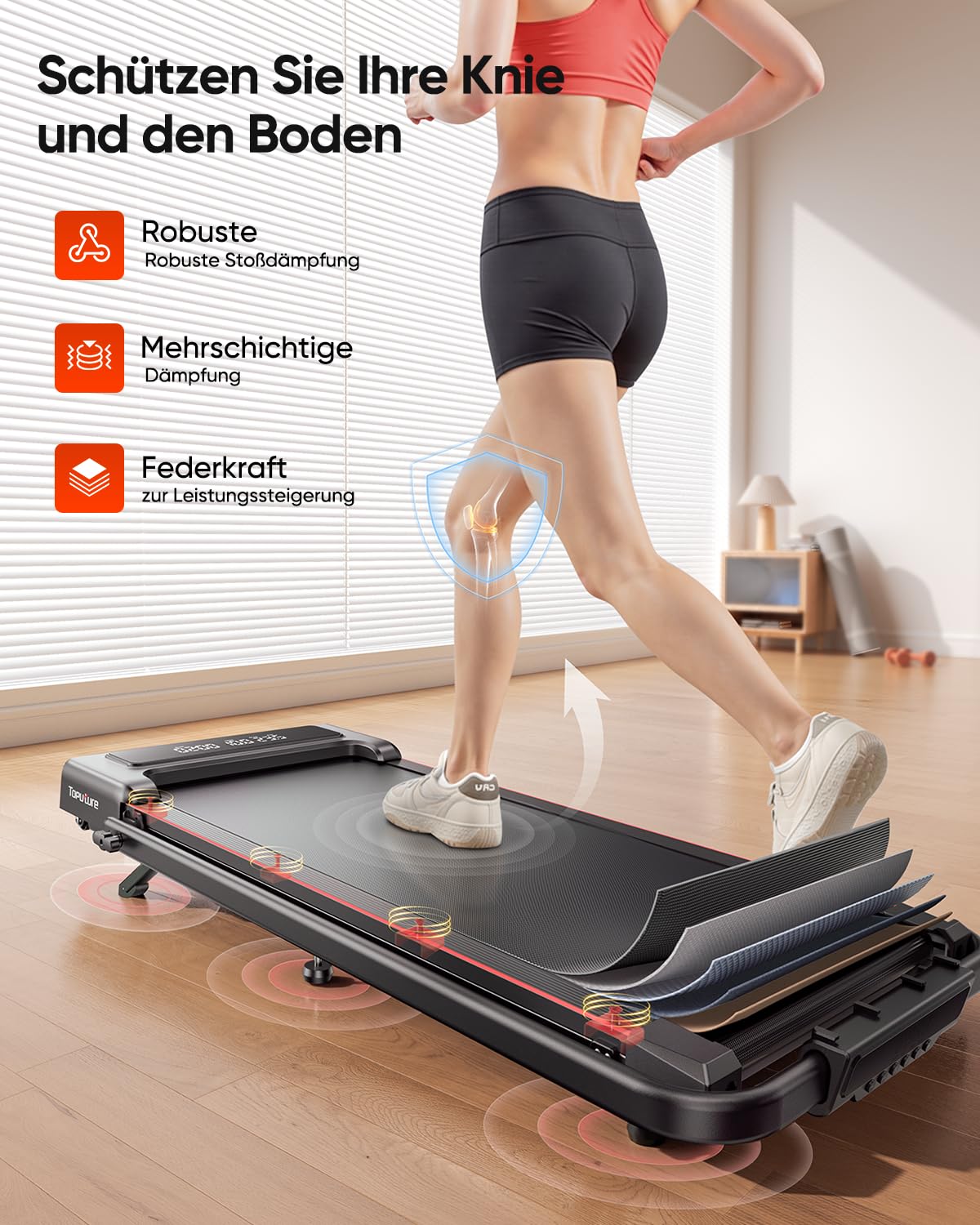4 IN 1 Laufband mit Steigung 12km/h - Klappbar, 2.5HP, Fernbedienung, App, Schreibtisch