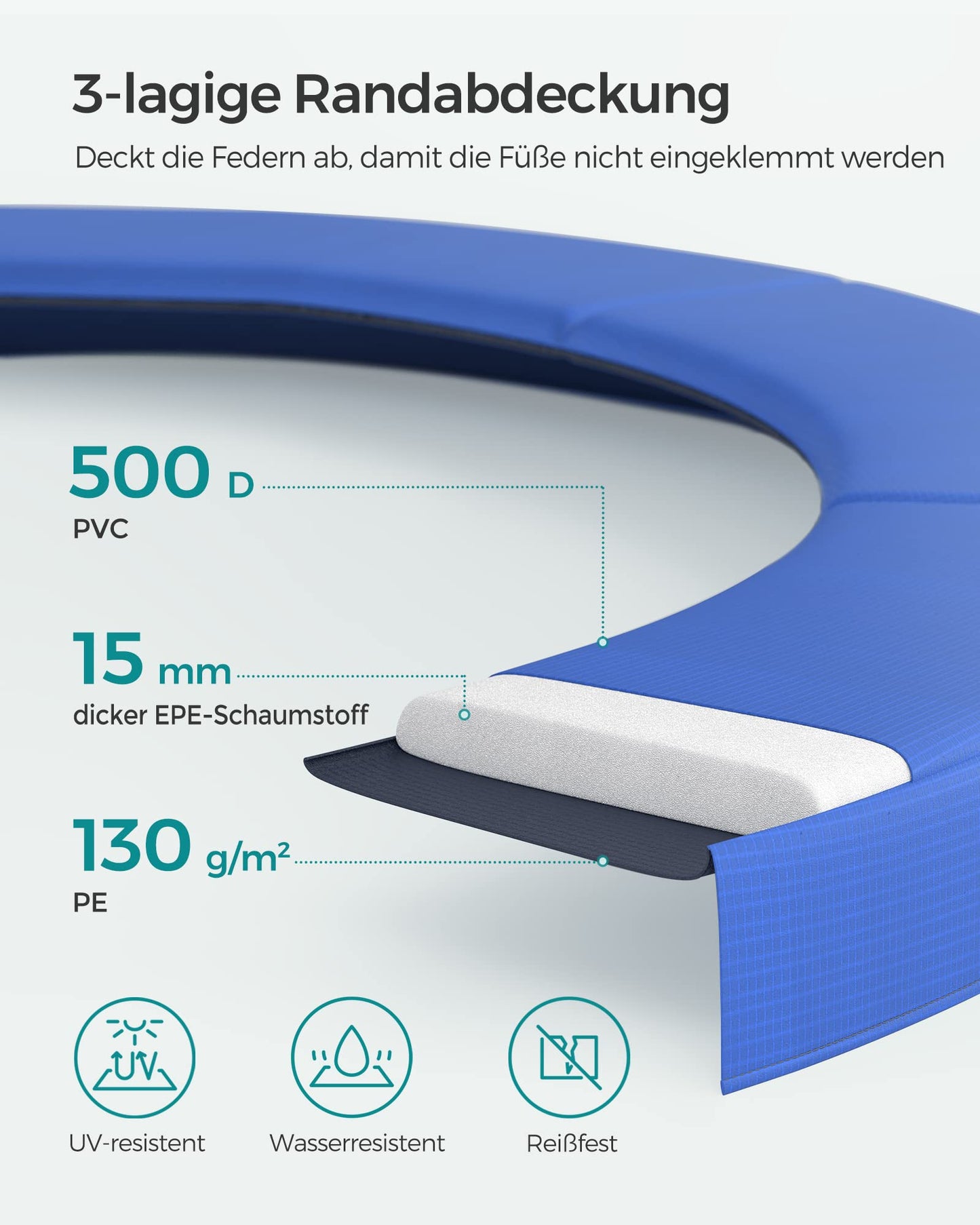 SONGMICS Trampolin Ø 366cm - Sicherheitsnetz, Randabdeckung, Leiter, 180cm Stangen