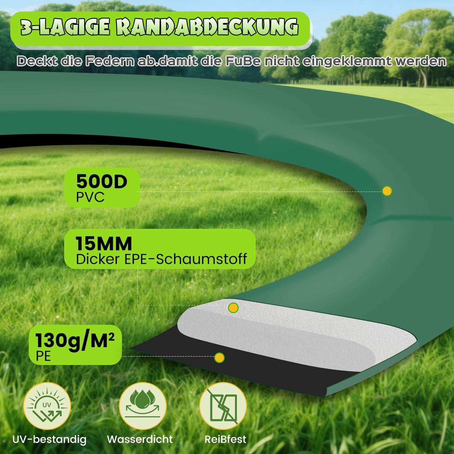 SAIBERTAN Trampolin Ø 366cm EN-71 - Sicherheitsnetz, Leiter, Fäustling, Kürbis-Design