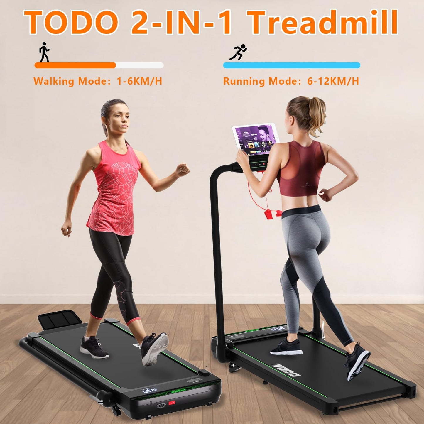 TODO Laufband mit Steigung 1-12km/h - Klappbar, 2.5HP, Fernbedienung, App, LCD