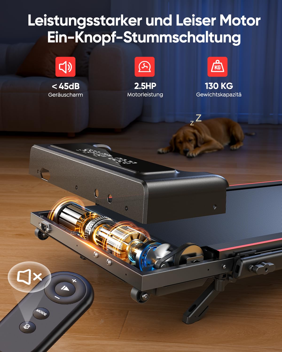 4 IN 1 Laufband mit Steigung 12km/h - Klappbar, 2.5HP, Fernbedienung, App, Schreibtisch