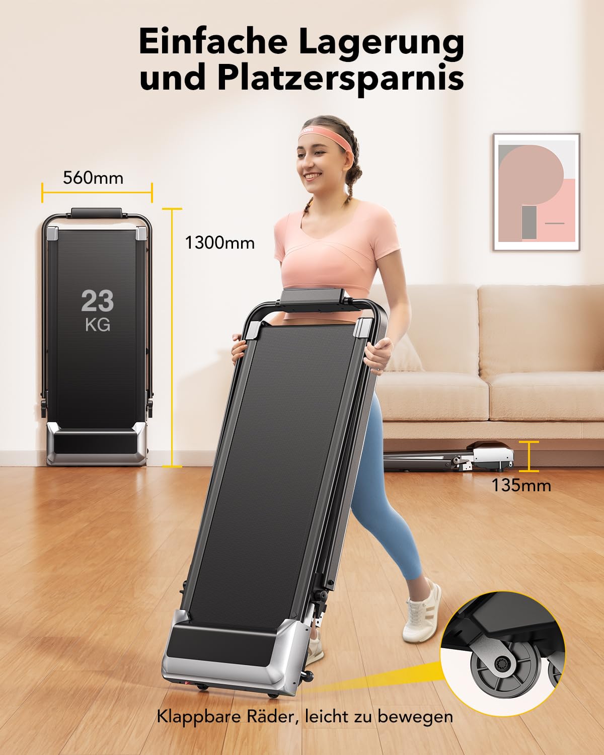 2 in 1 Laufband mit Steigung 12km/h - Klappbar, 2.5HP, Fernbedienung, App, kein Aufbau