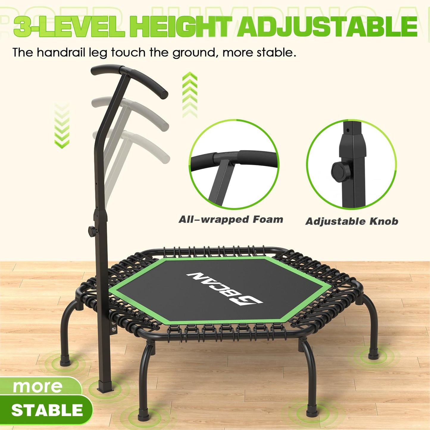 BCAN Mini-Trampolin Ø 123cm 250kg - Fitness Rebounder mit Griff, Indoor/Outdoor