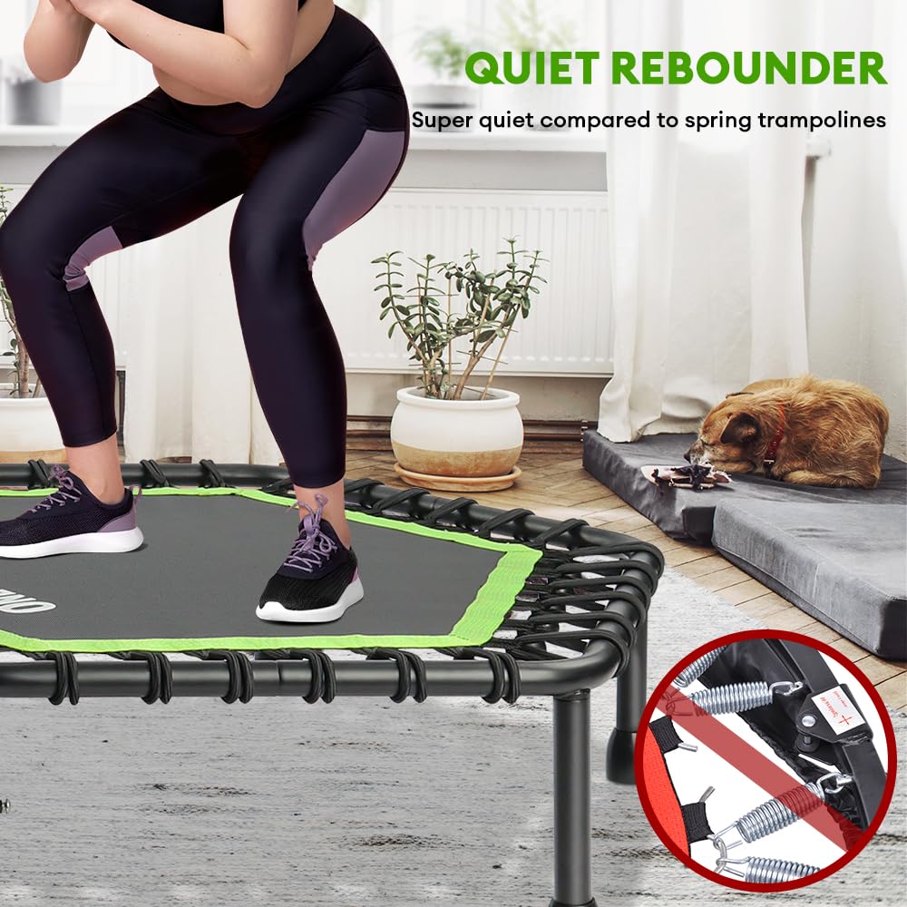 ONETWOFIT Fitness Trampolin Ø 114cm - Bungee, leise, Indoor, mit Griff (Grün)