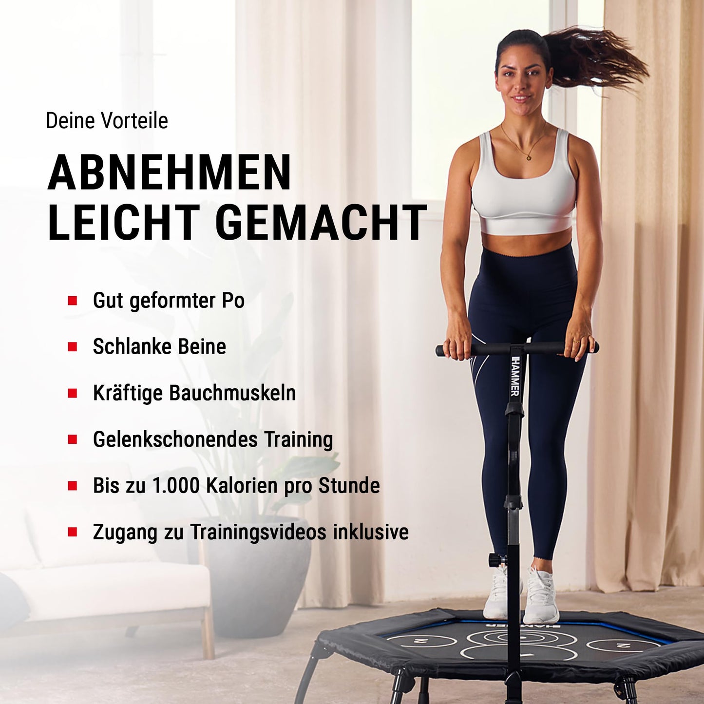 HAMMER Fitness-Trampolin Cross Jump 98cm - Höhenverstellgriff, bis 130kg