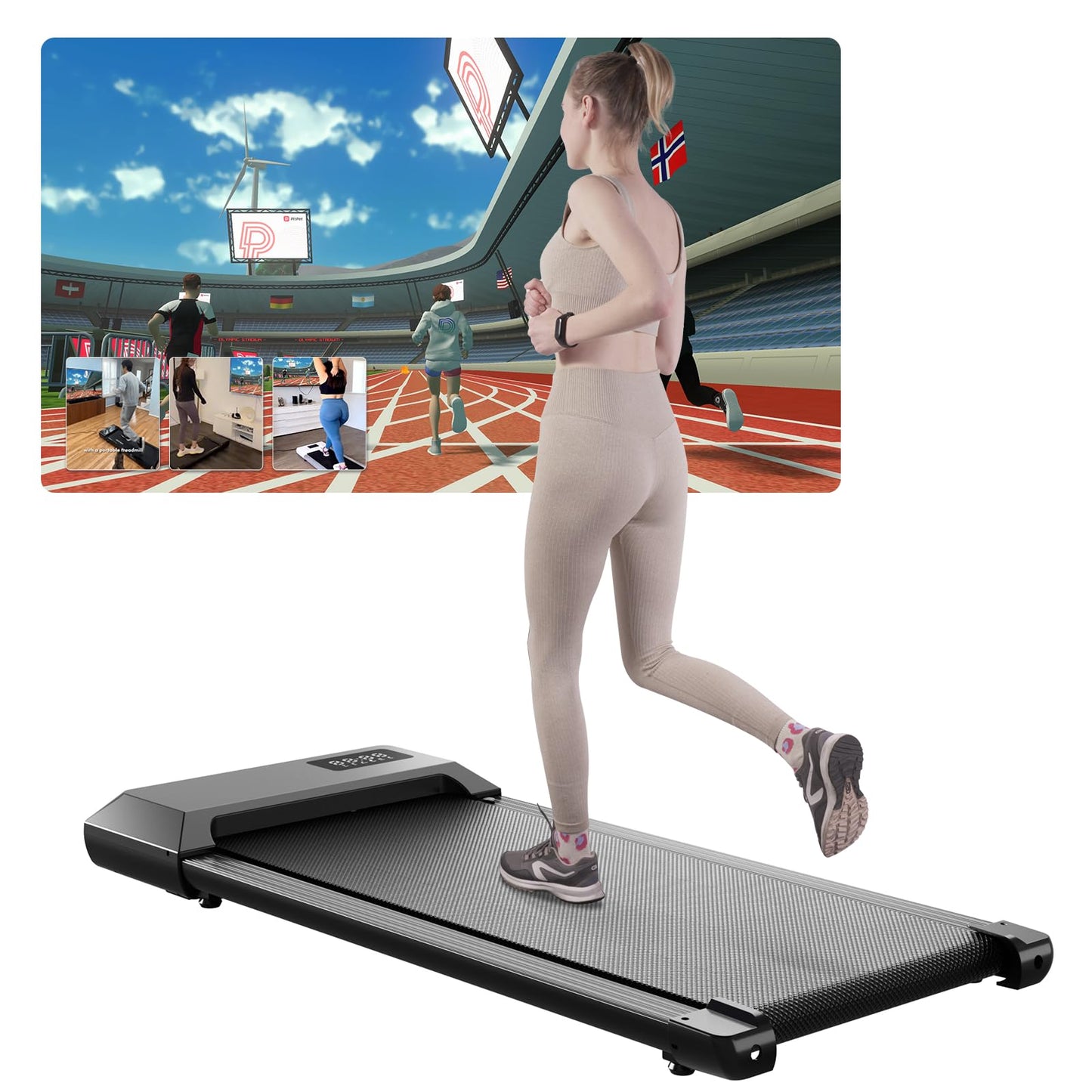 Raceable Walking Pad leise mit LCD & APP - Laufband Schreibtisch, AI Kurse