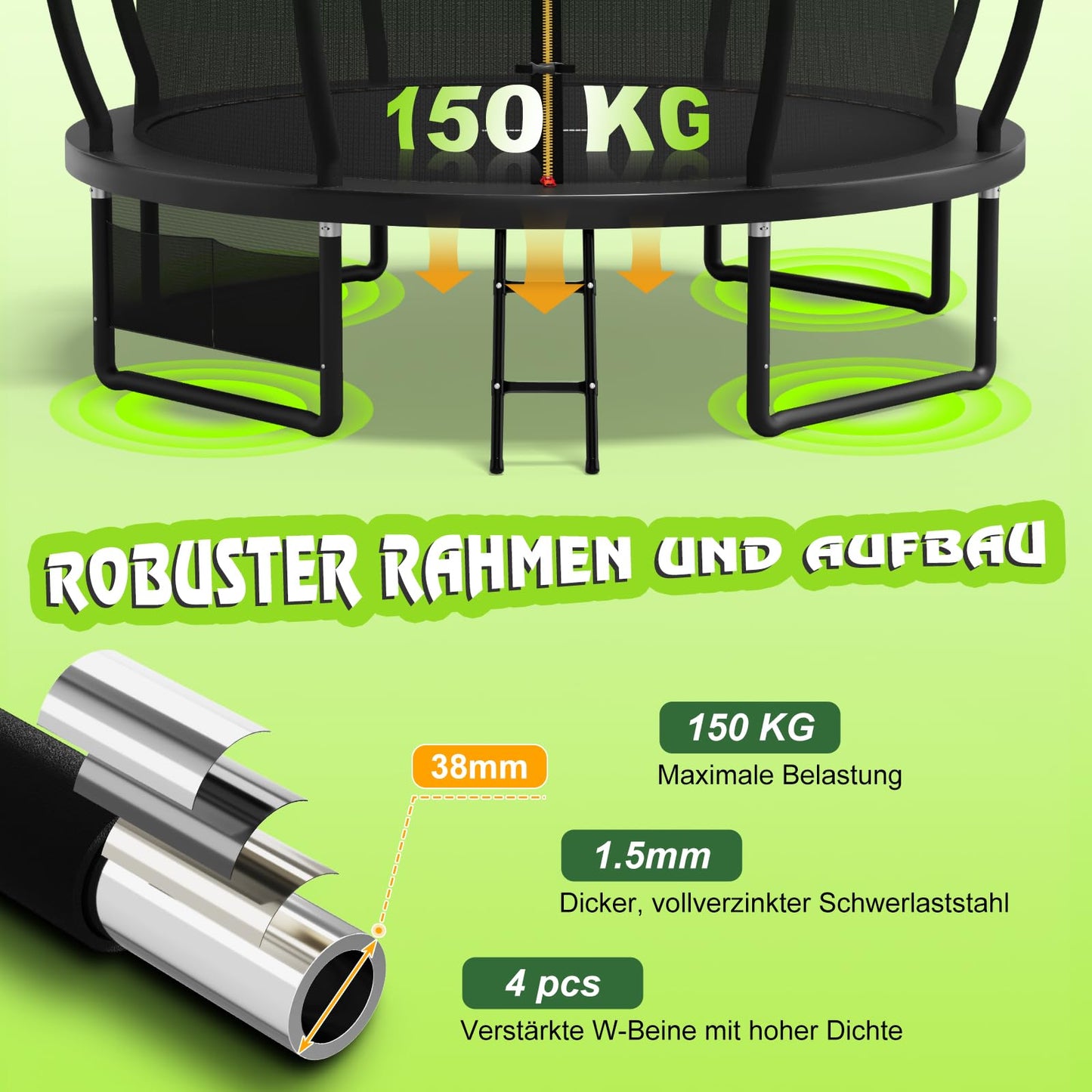 Devoko Gartentrampolin Ø 427cm GS TÜV - Sicherheitsnetz, Leiter, Schuhbeutel