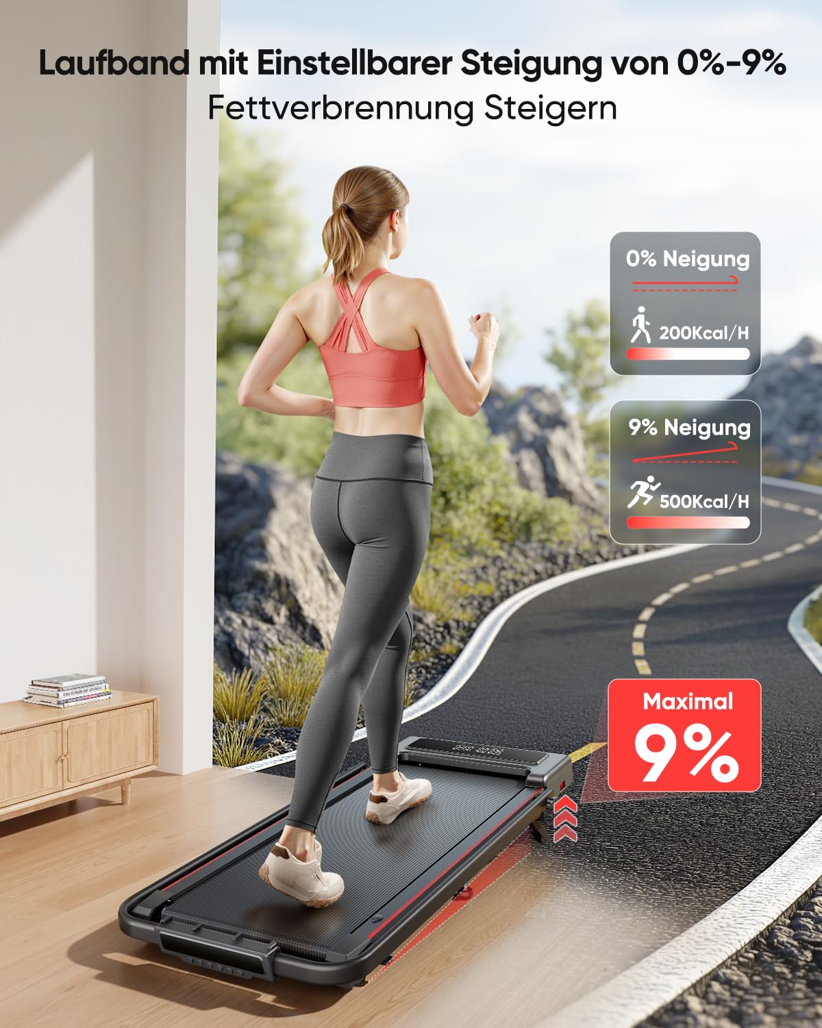 4 IN 1 Laufband mit Steigung 12km/h - Klappbar, 2.5HP, Fernbedienung, App, Schreibtisch