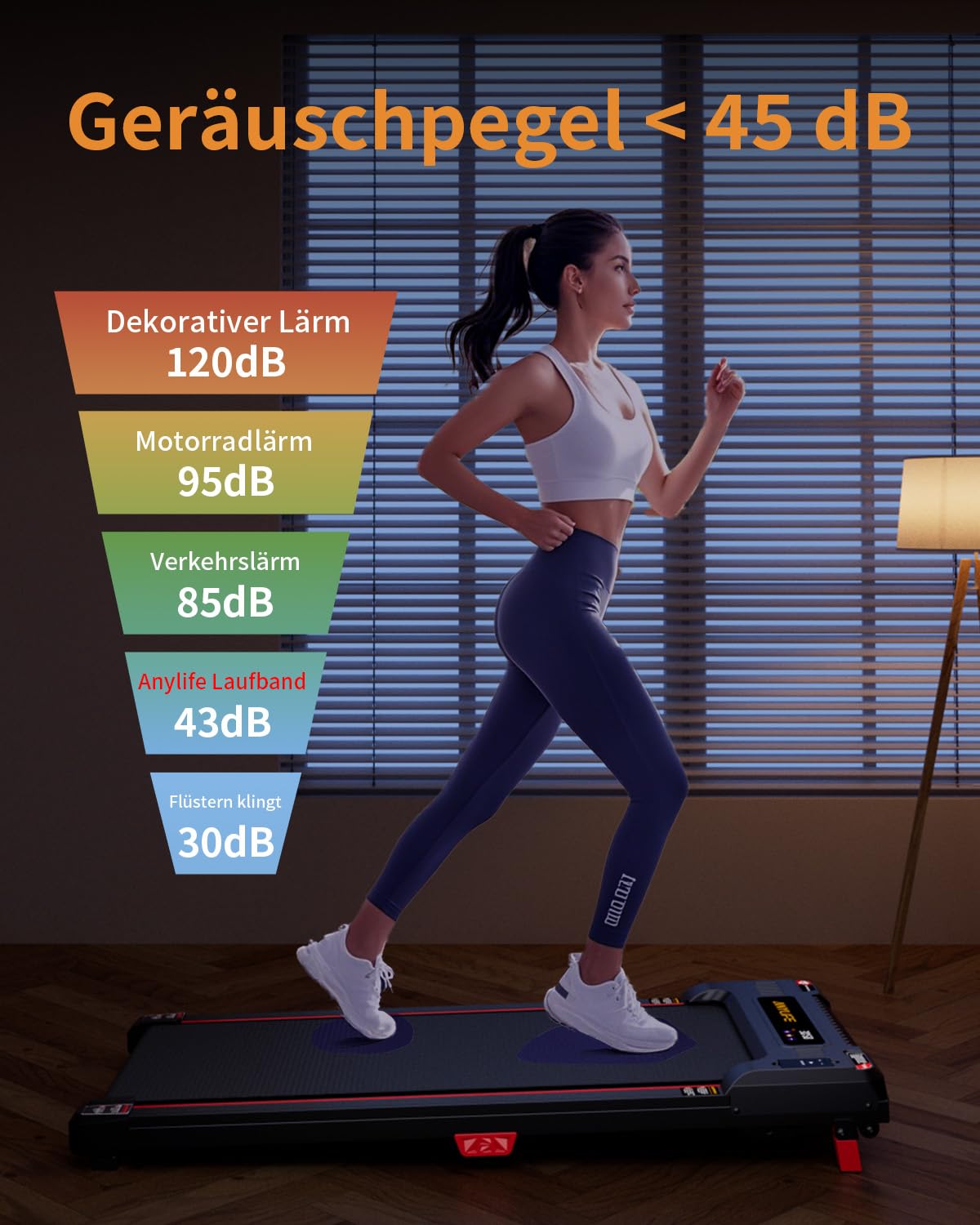 Anylife Laufband mit Steigung - Schreibtisch Walking Pad, kompakt, leise, LED, bis 150kg