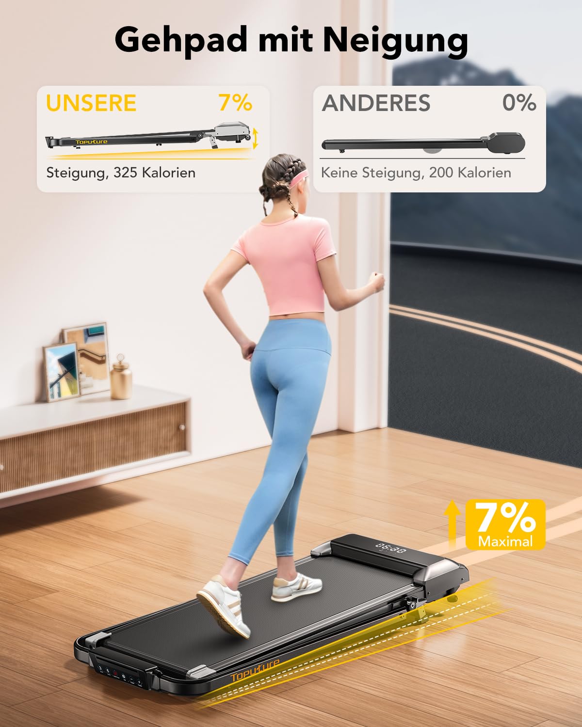 2 in 1 Laufband mit Steigung 12km/h - Klappbar, 2.5HP, Fernbedienung, App, kein Aufbau