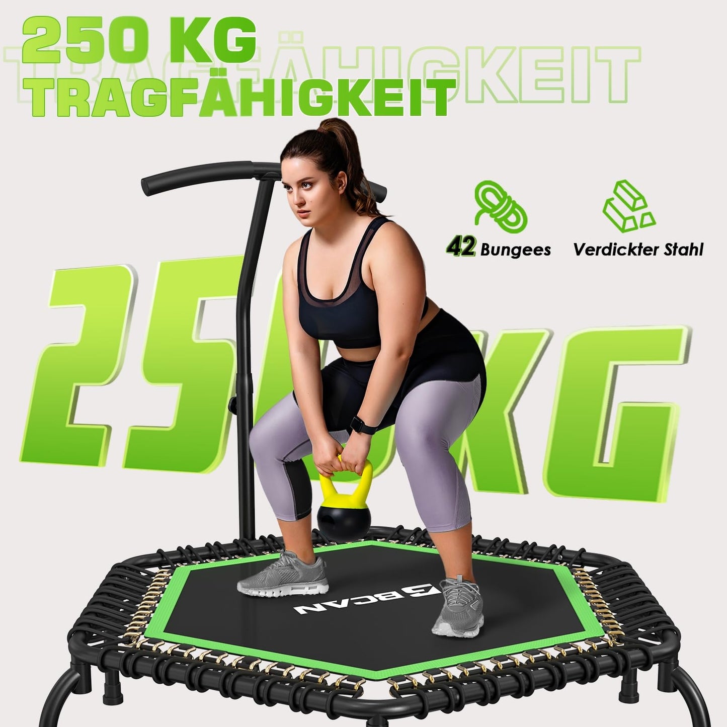 BCAN Mini-Trampolin Ø 123cm 250kg - Fitness Rebounder mit Griff, Indoor/Outdoor