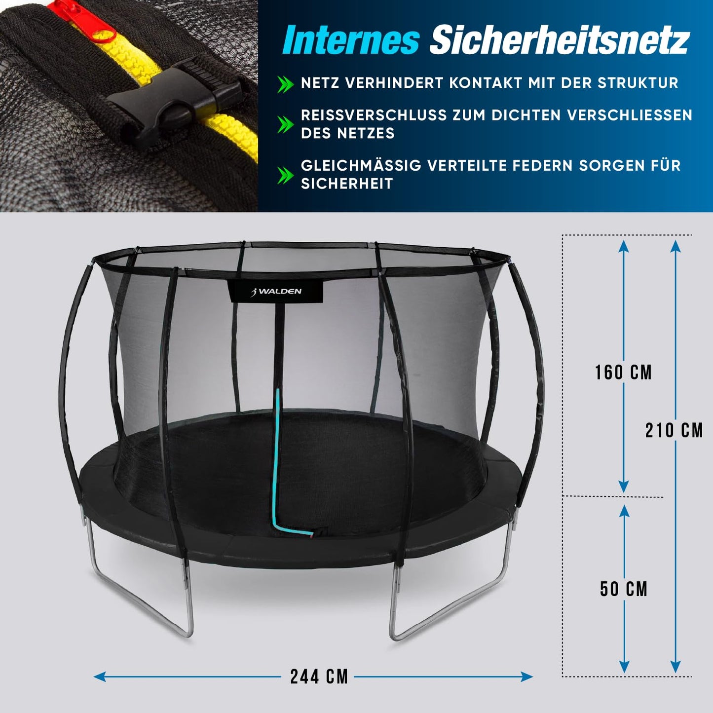 Trampolin Outdoor Ø 244cm GS - Sicherheitszaun, gepolsterte Stangen, bis 100kg