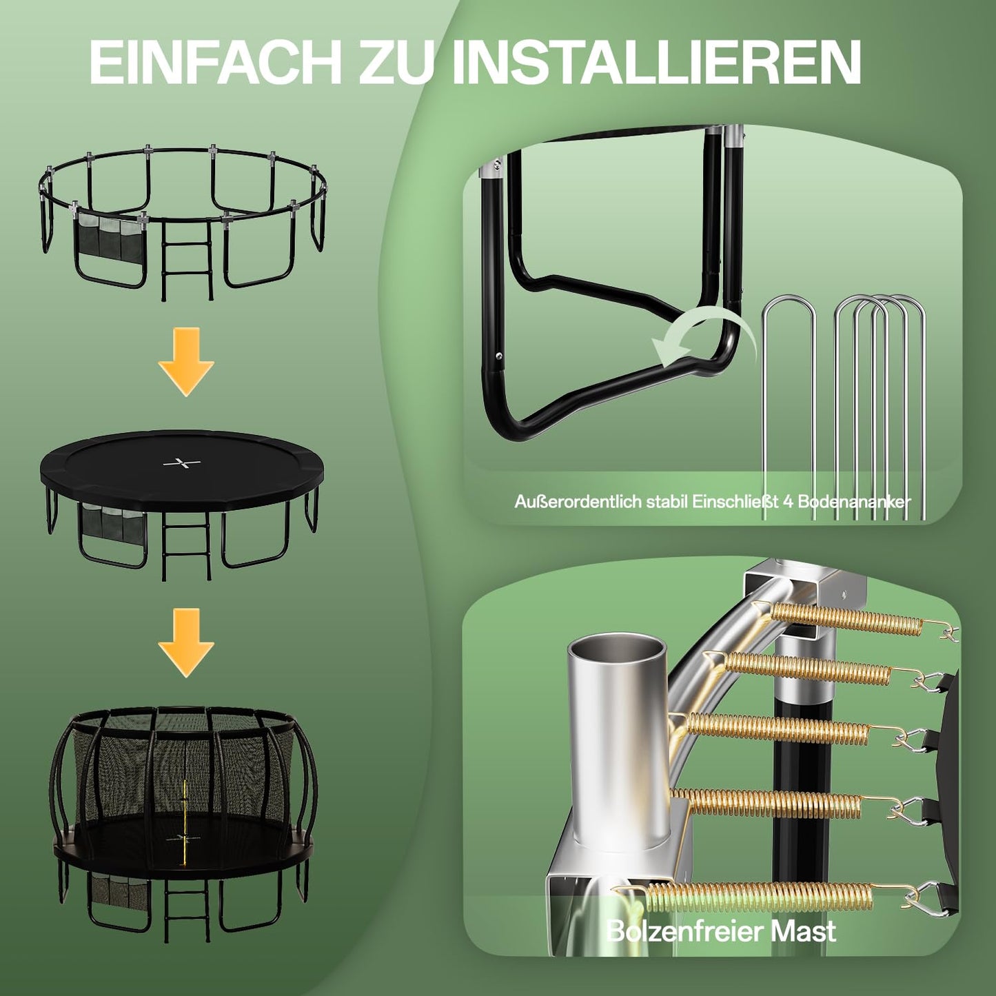 Flamaker Gartentrampolin Ø 427cm GS TÜV - Netz, Bodenanker, wetterfest, rostfrei