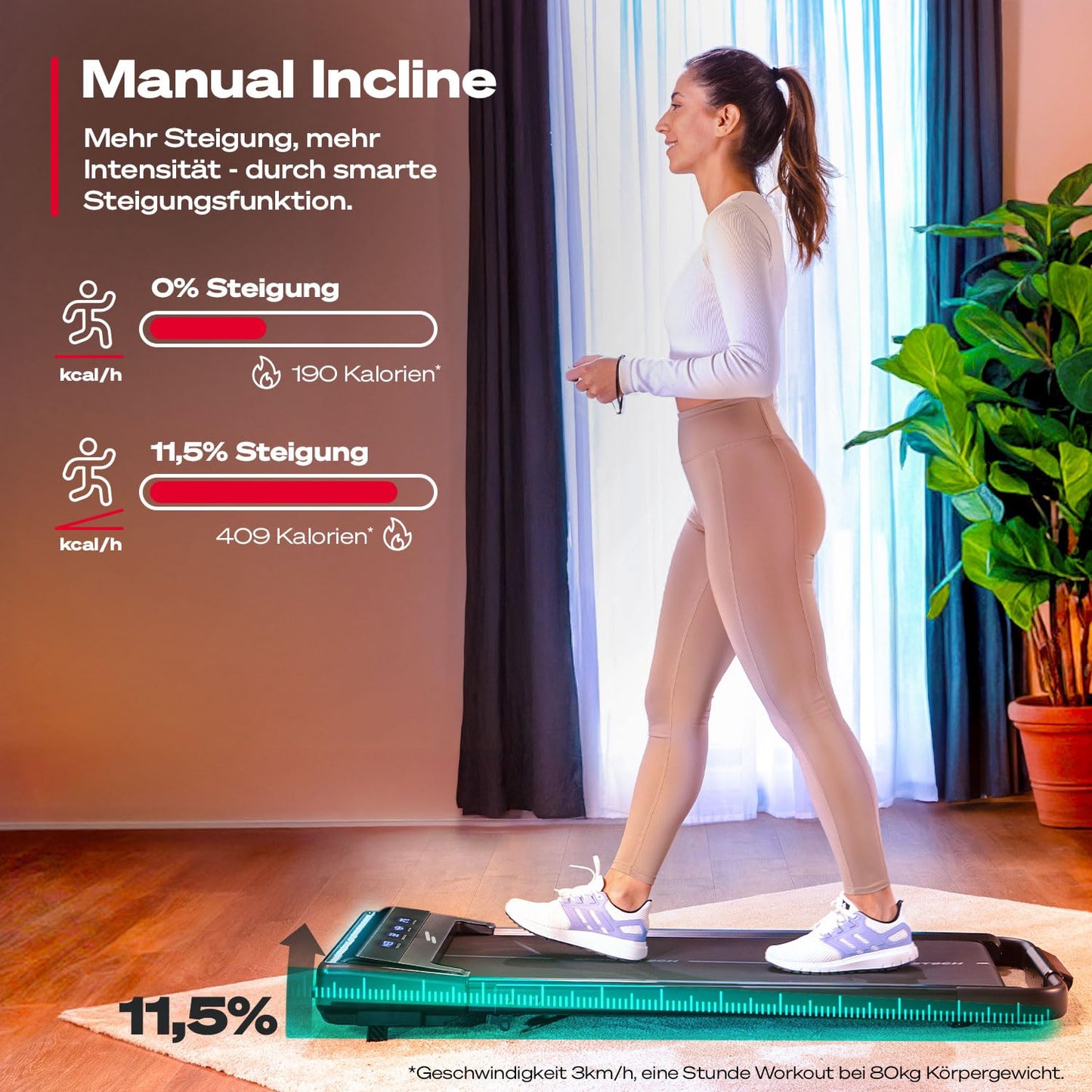 Sportstech sWalk lite Plus Laufband - Manuelle Steigung, 6/12km/h, App, Fernbedienung