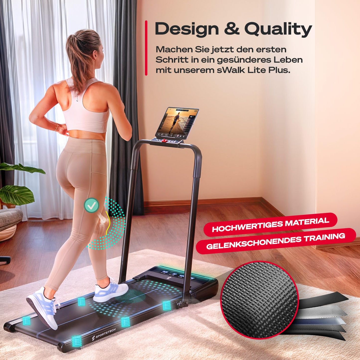 Sportstech sWalk lite Plus Laufband - Manuelle Steigung, 6/12km/h, App, Fernbedienung