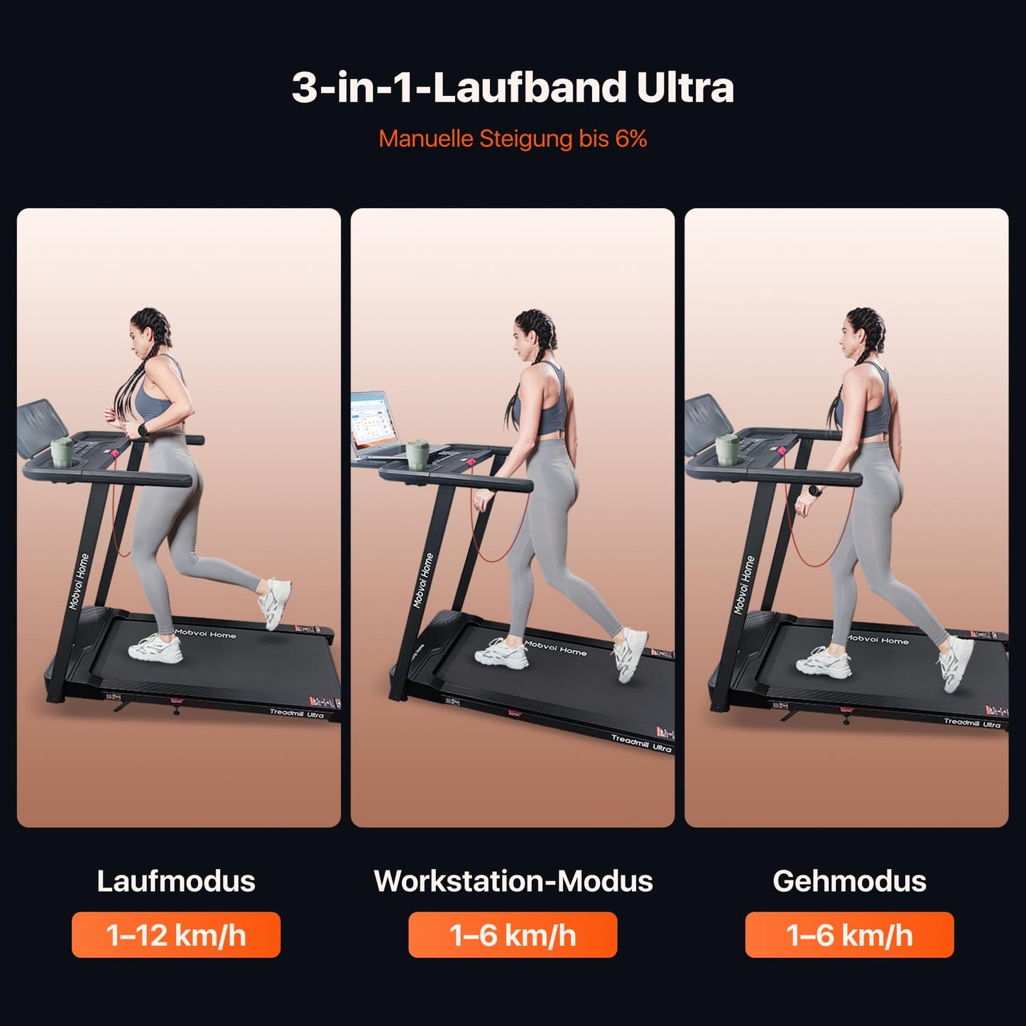 Mobvoi Home Laufband Ultra mit 6% Steigung - 3in1 Gehpad, 2.5PS, 12km/h, bis 120kg