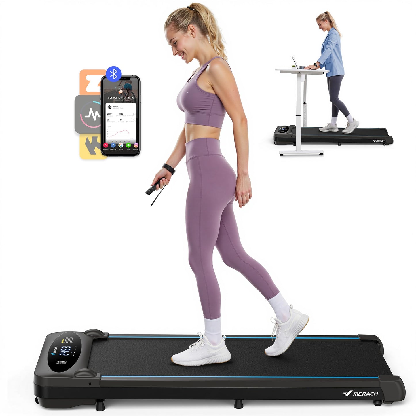 MERACH Walking Pad 3in1 - 1-6km/h, 45dB leise, Fernbedienung, LED, für Schreibtisch