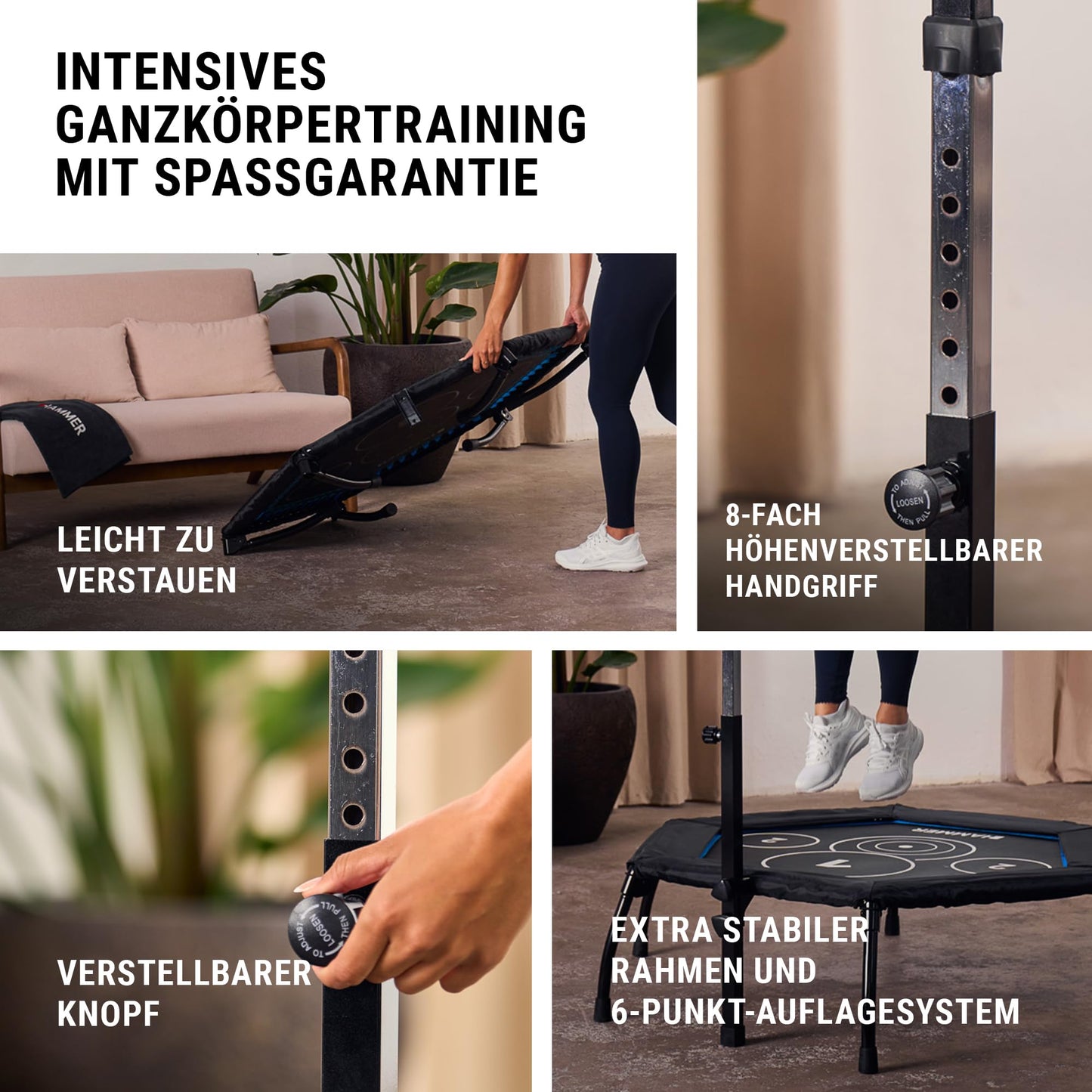 HAMMER Fitness-Trampolin Cross Jump 98cm - Höhenverstellgriff, bis 130kg