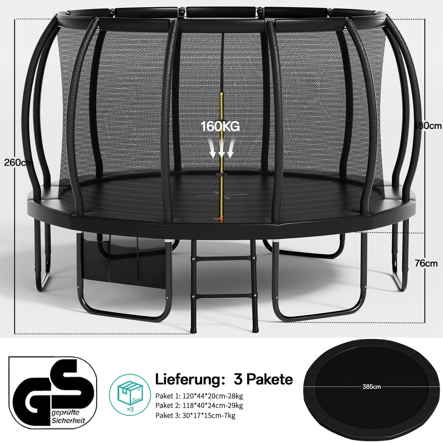 Flamaker Gartentrampolin Ø 427cm GS TÜV - Netz, Bodenanker, wetterfest, rostfrei