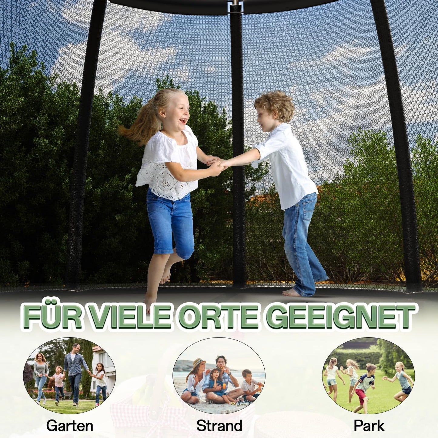 Flamaker Gartentrampolin Ø 427cm GS TÜV - Netz, Bodenanker, wetterfest, rostfrei