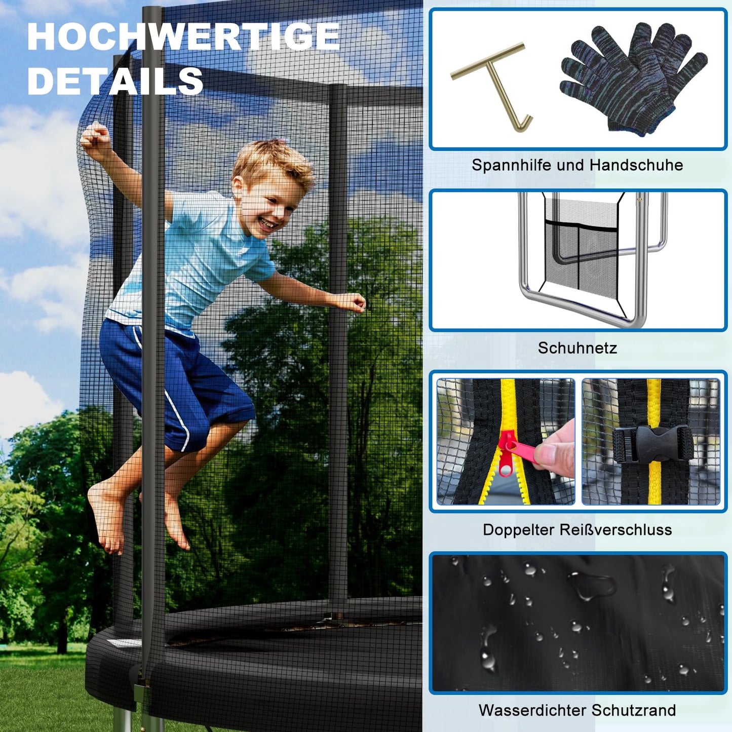 Devoko Trampolin Indoor/Outdoor Ø 427cm GS TÜV - Komplettset mit Netz, Leiter