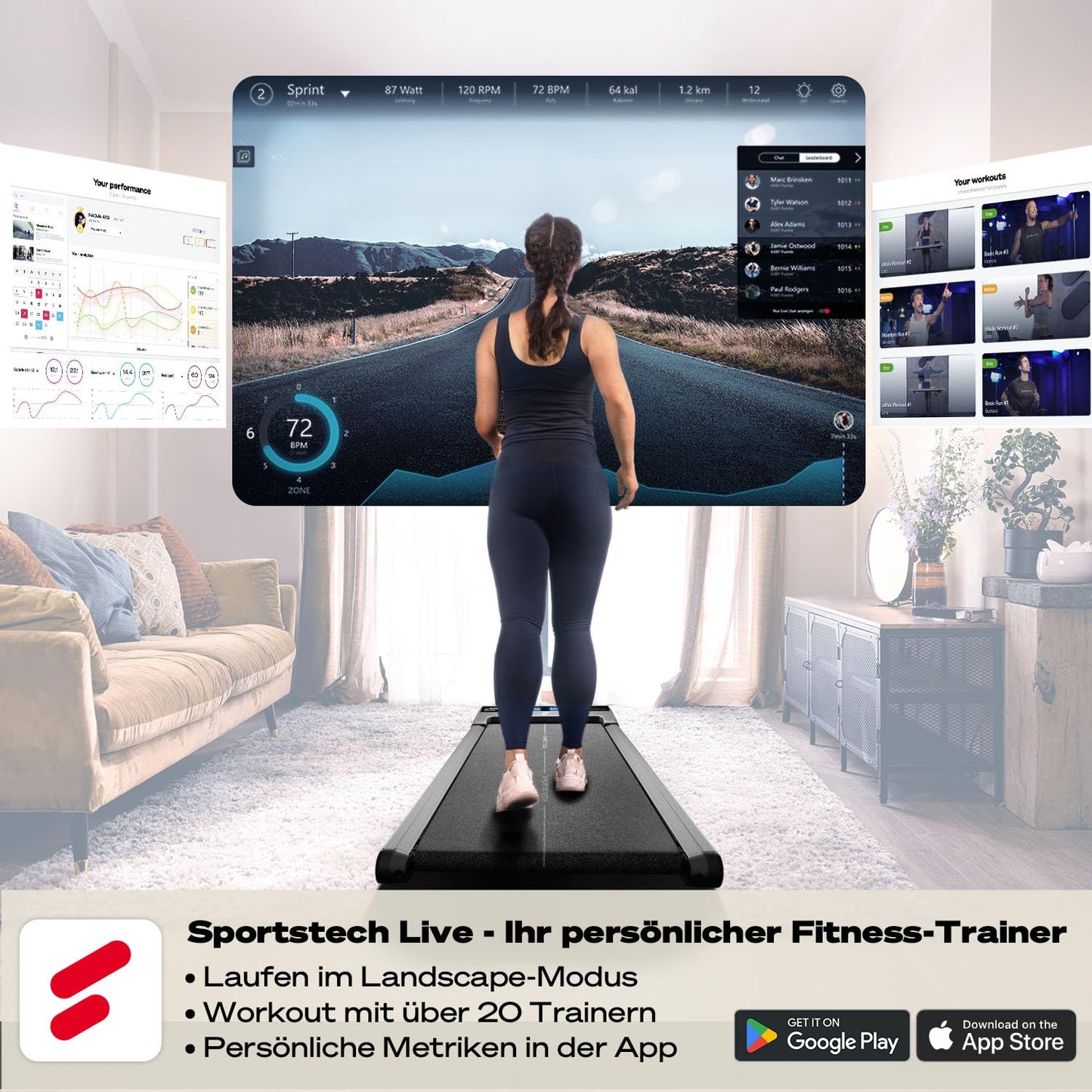 Sportstech sWalk lite Plus Laufband - Manuelle Steigung, 6/12km/h, App, Fernbedienung
