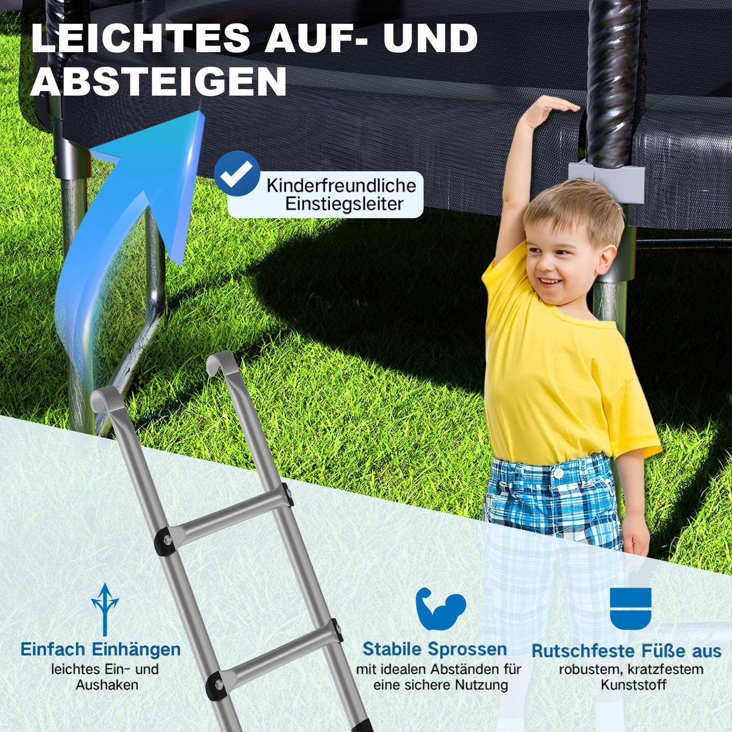 Devoko Trampolin Indoor/Outdoor Ø 427cm GS TÜV - Komplettset mit Netz, Leiter