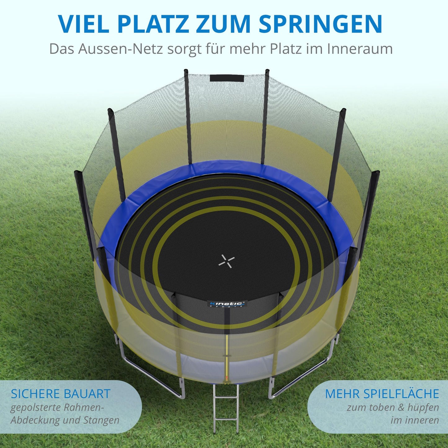 KINETIC SPORTS Salto Trampolin Ø 490cm - Kindertrampolin Set, bis 160kg, USA Tuch
