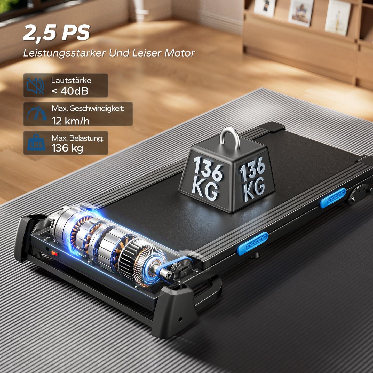 MERACH Laufband mit Auto-Steigung 15% 12km/h - Klappbar, LED, bis 136kg