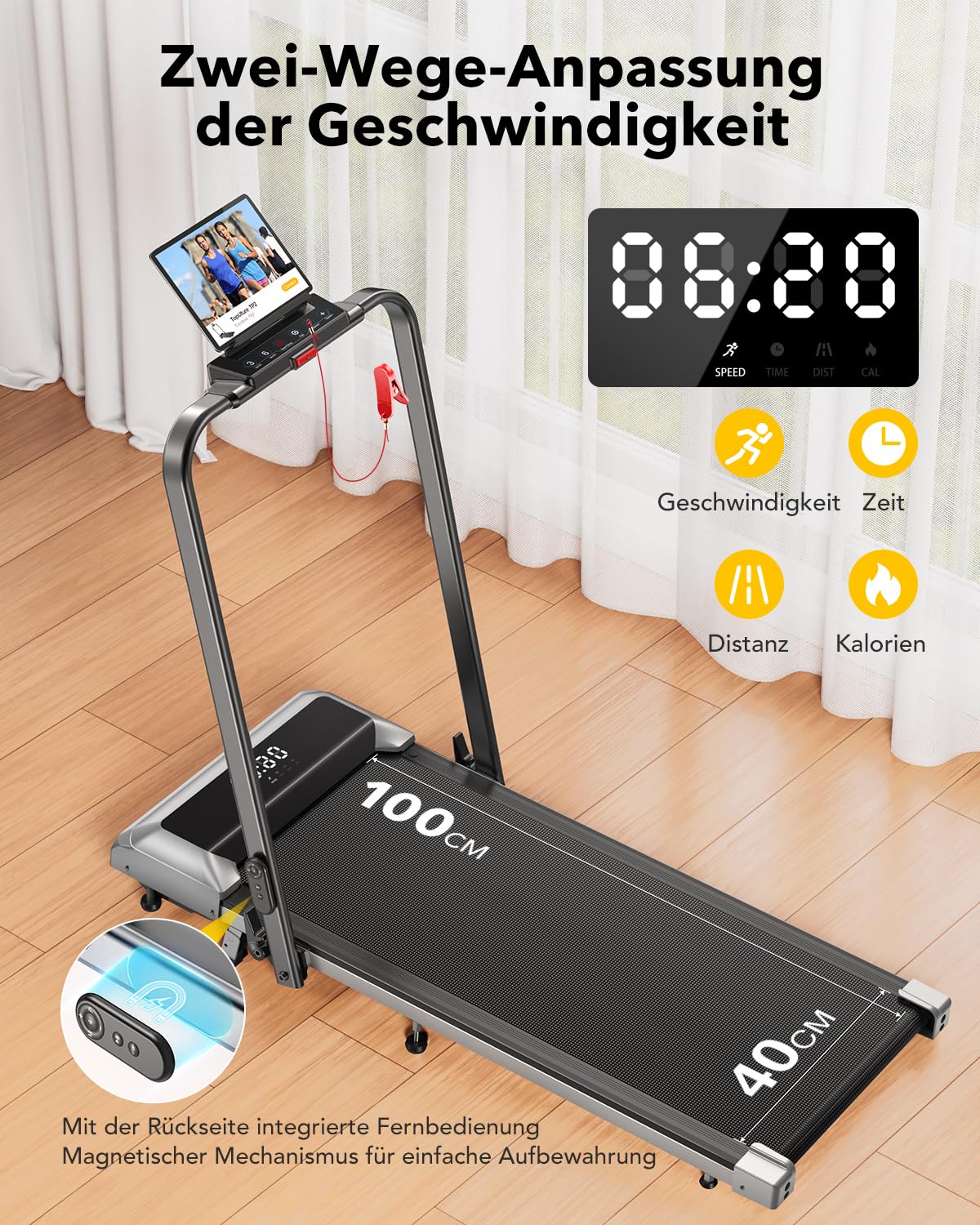 2 in 1 Laufband mit Steigung 12km/h - Klappbar, 2.5HP, Fernbedienung, App, kein Aufbau