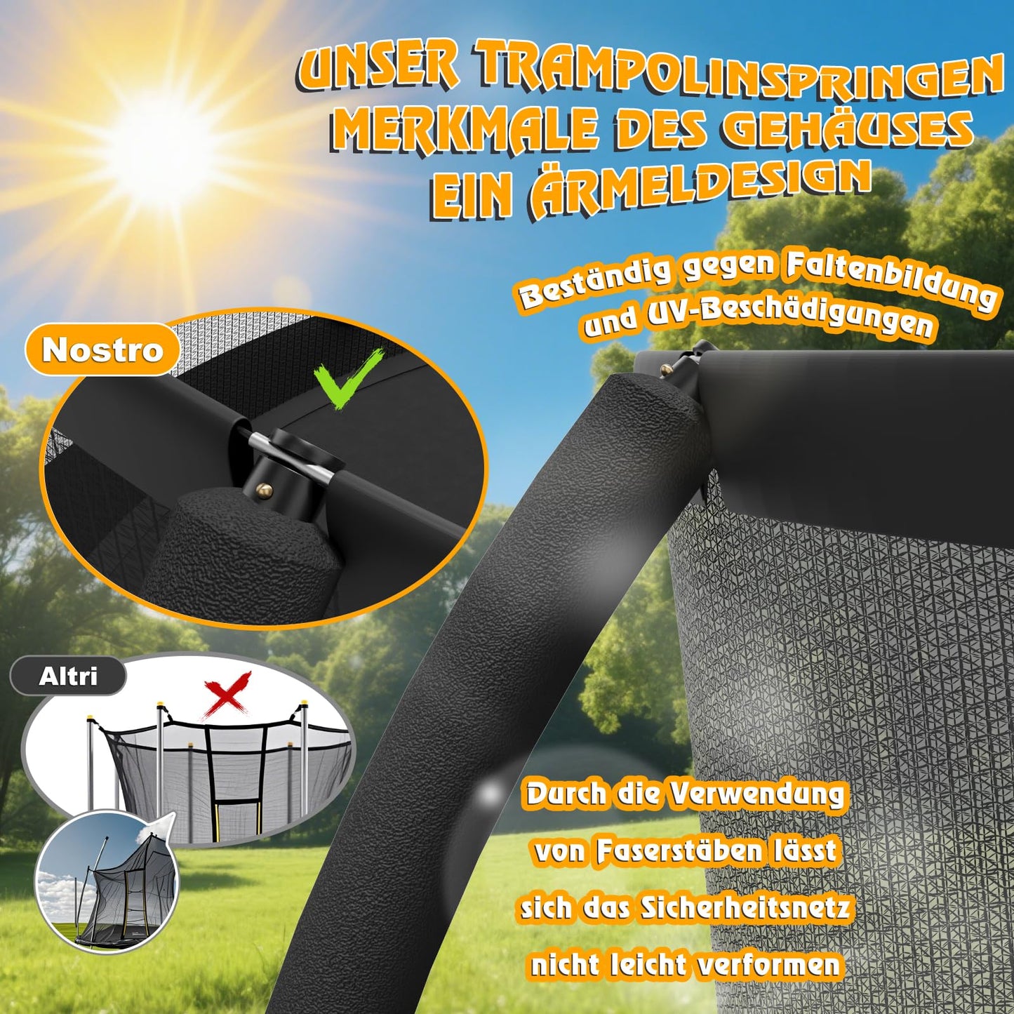 Devoko Gartentrampolin Ø 427cm GS TÜV - Sicherheitsnetz, Leiter, Schuhbeutel