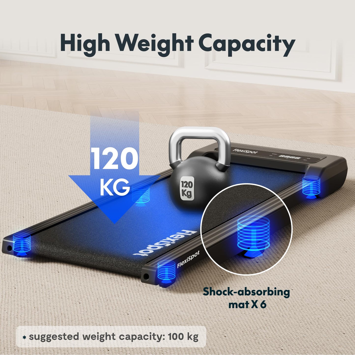 FlexiSpot Walking Pad bis 120kg - 1-6km/h, 4in1, tragbar, Fernbedienung, LED