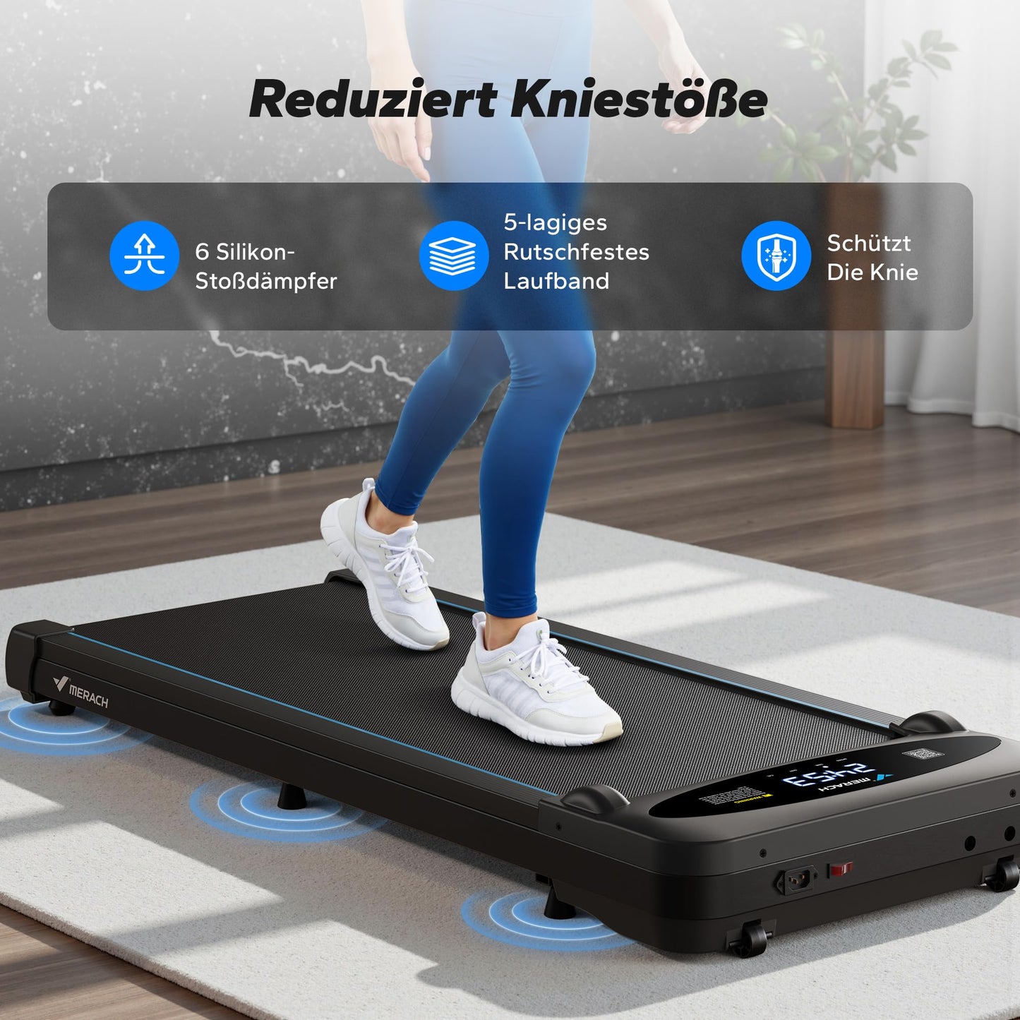 MERACH Walking Pad 3in1 - 1-6km/h, 45dB leise, Fernbedienung, LED, für Schreibtisch