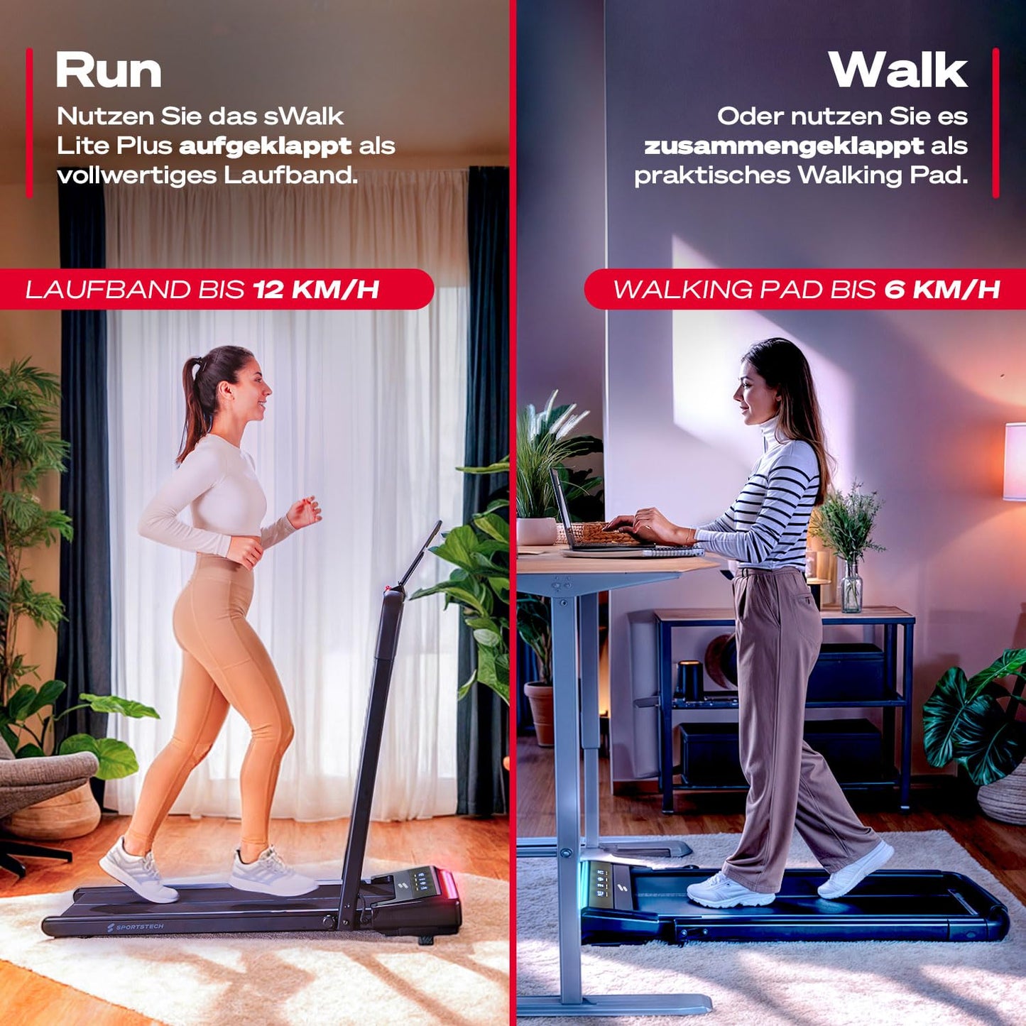 Sportstech sWalk lite Plus Laufband - Manuelle Steigung, 6/12km/h, App, Fernbedienung