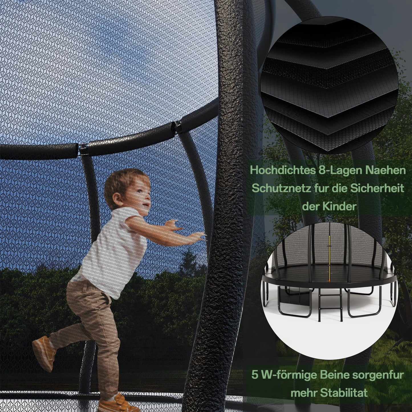 Flamaker Gartentrampolin Ø 427cm GS TÜV - Netz, Bodenanker, wetterfest, rostfrei