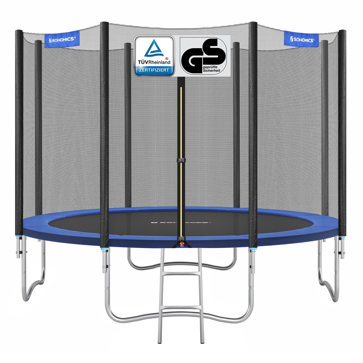 SONGMICS Trampolin Ø 366cm - Sicherheitsnetz, Randabdeckung, Leiter, 180cm Stangen