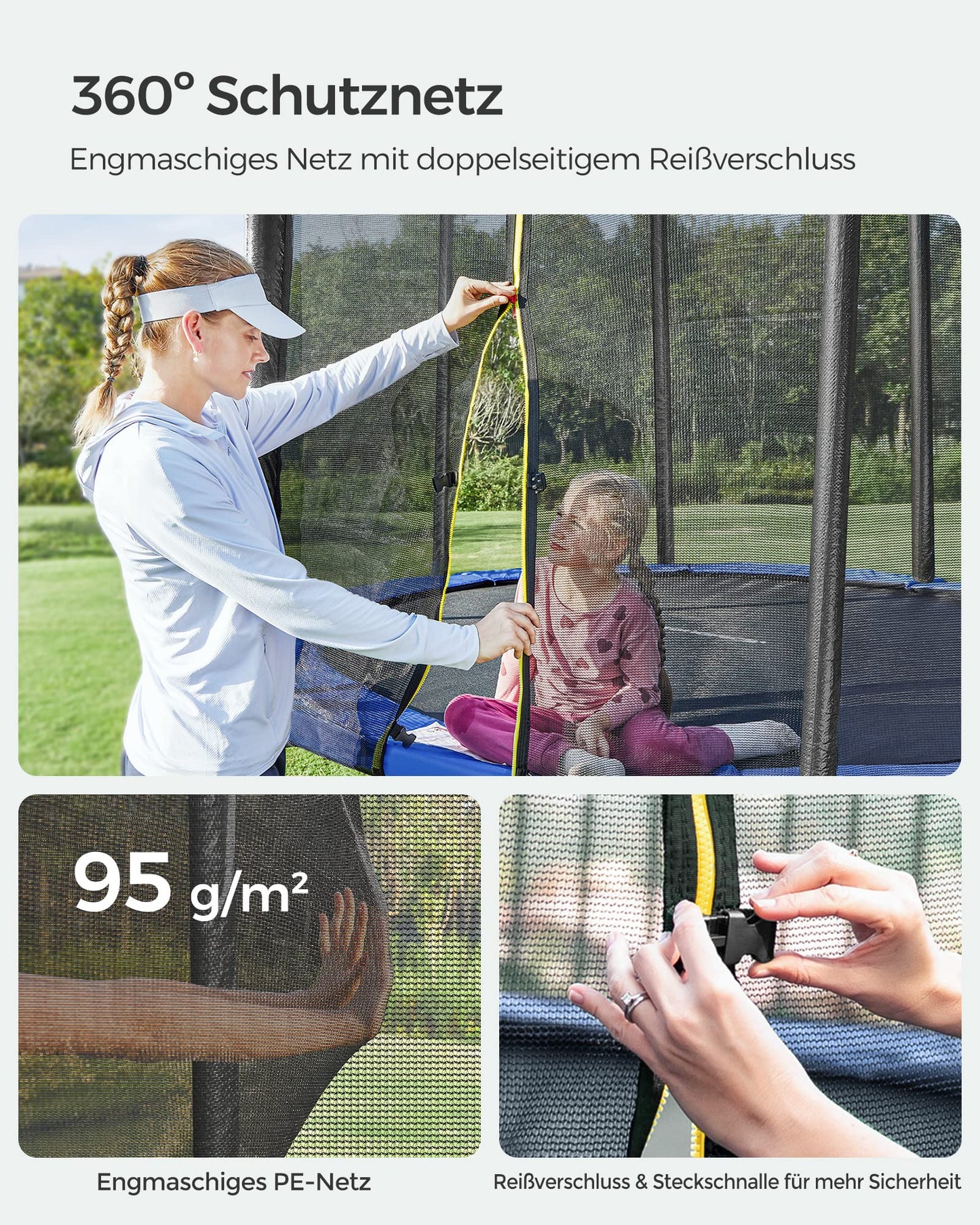 SONGMICS Trampolin Ø 366cm - Sicherheitsnetz, Randabdeckung, Leiter, 180cm Stangen
