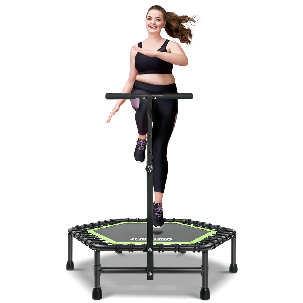 ONETWOFIT Fitness Trampolin Ø 114cm - Bungee, leise, Indoor, mit Griff (Grün)