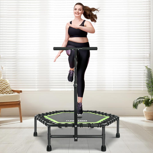 ONETWOFIT Fitness Trampolin Ø 114cm - Bungee, leise, Indoor, mit Griff (Grün)
