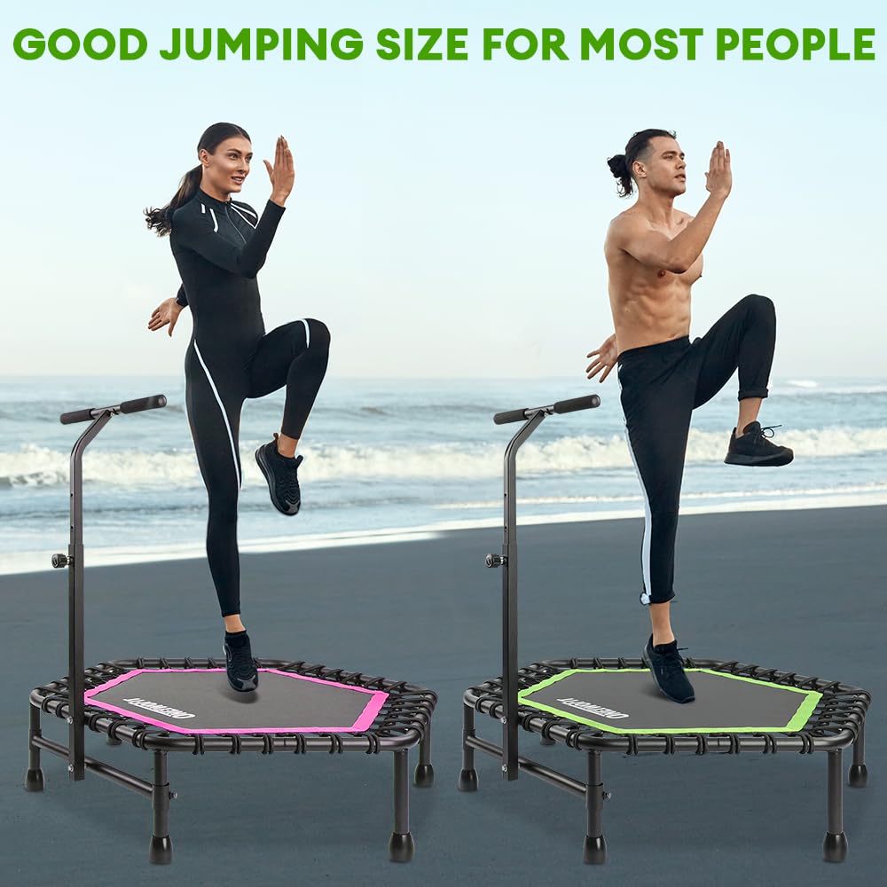 ONETWOFIT Fitness Trampolin Ø 114cm - Bungee, leise, Indoor, mit Griff (Grün)