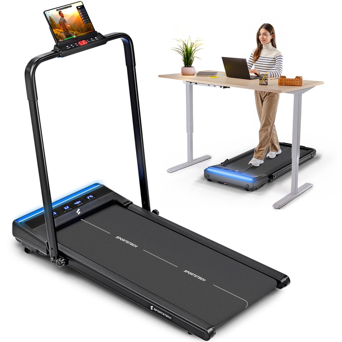Sportstech sWalk lite Plus Laufband - Manuelle Steigung, 6/12km/h, App, Fernbedienung