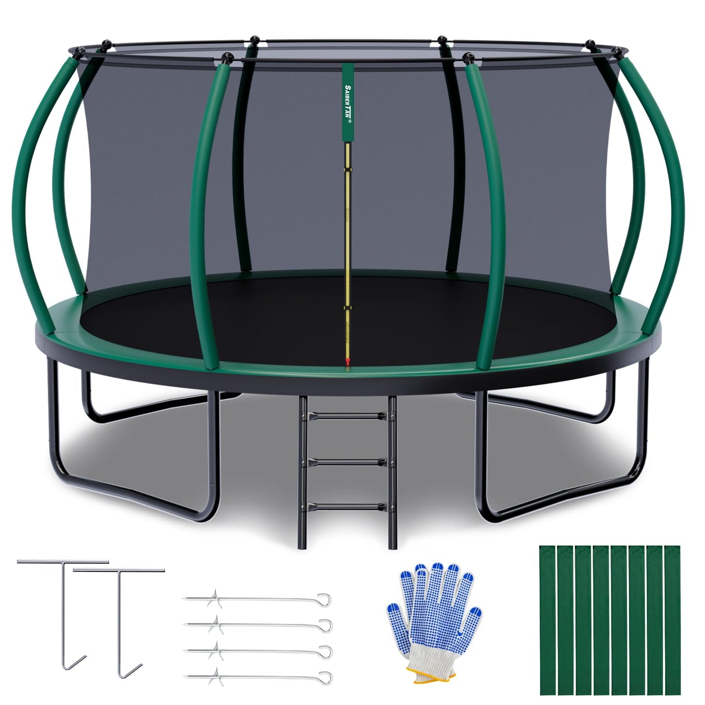 SAIBERTAN Trampolin Ø 366cm EN-71 - Sicherheitsnetz, Leiter, Fäustling, Kürbis-Design